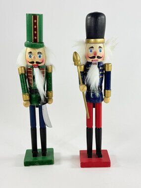 Wooden 2 Nutcracker 9 in Tall Holiday Figurines Green & Red Soldiers